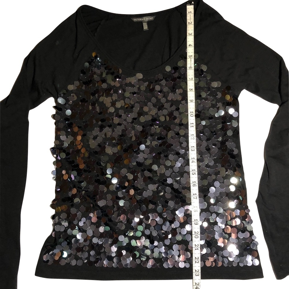 Victoria's Secret Long Sleeves Sequin Black Top Size  M - Picture 2 of 13
